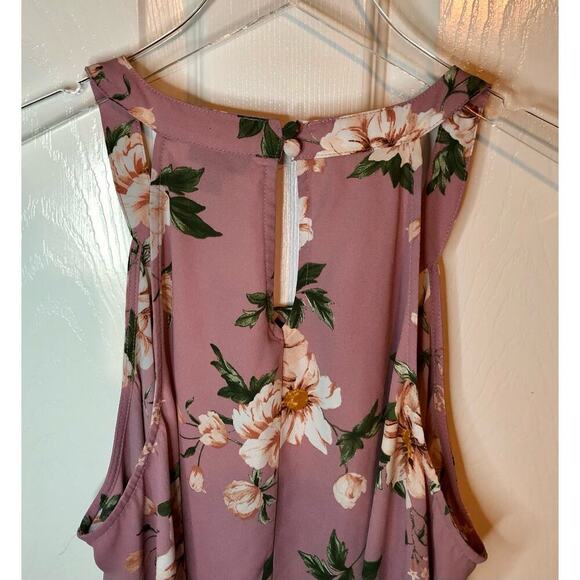 Torrid Size 0 (Large/12) Georgette Pleated Goddess Neck Tank Lavender w/ Florals - Picture 5 of 6